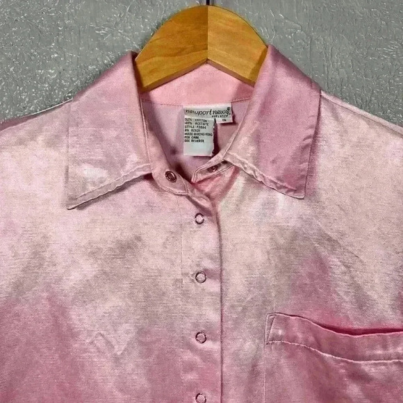 VINTAGE Newport News Silky Button Up Pajama Style Oversized Blouse Women Small - Picture 3 of 12
